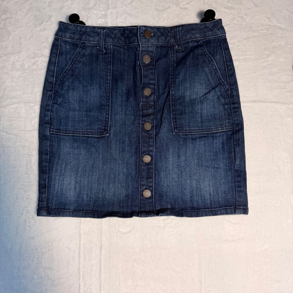 Banana Republic Dark Wash Denim Button Front Mini Skirt Petite 6P